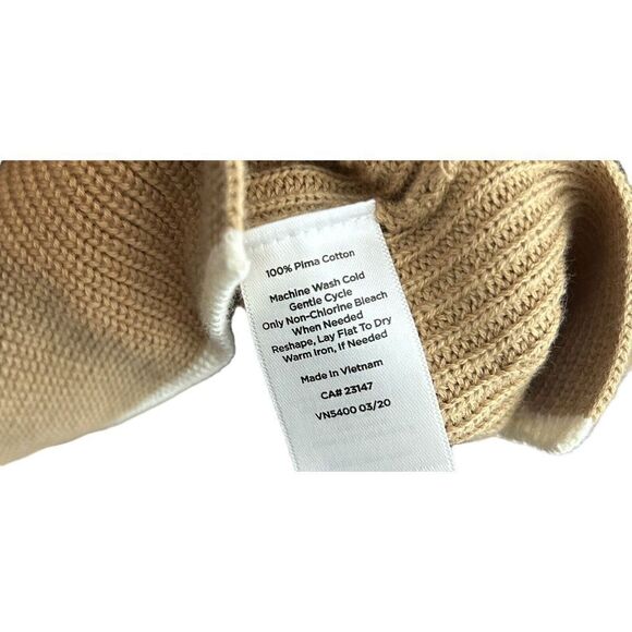 Talbots Womens Mock Neck Tan Camel Tunic Sweater White Hem Pima Cotton Sz 1x NWT - Picture 7 of 7